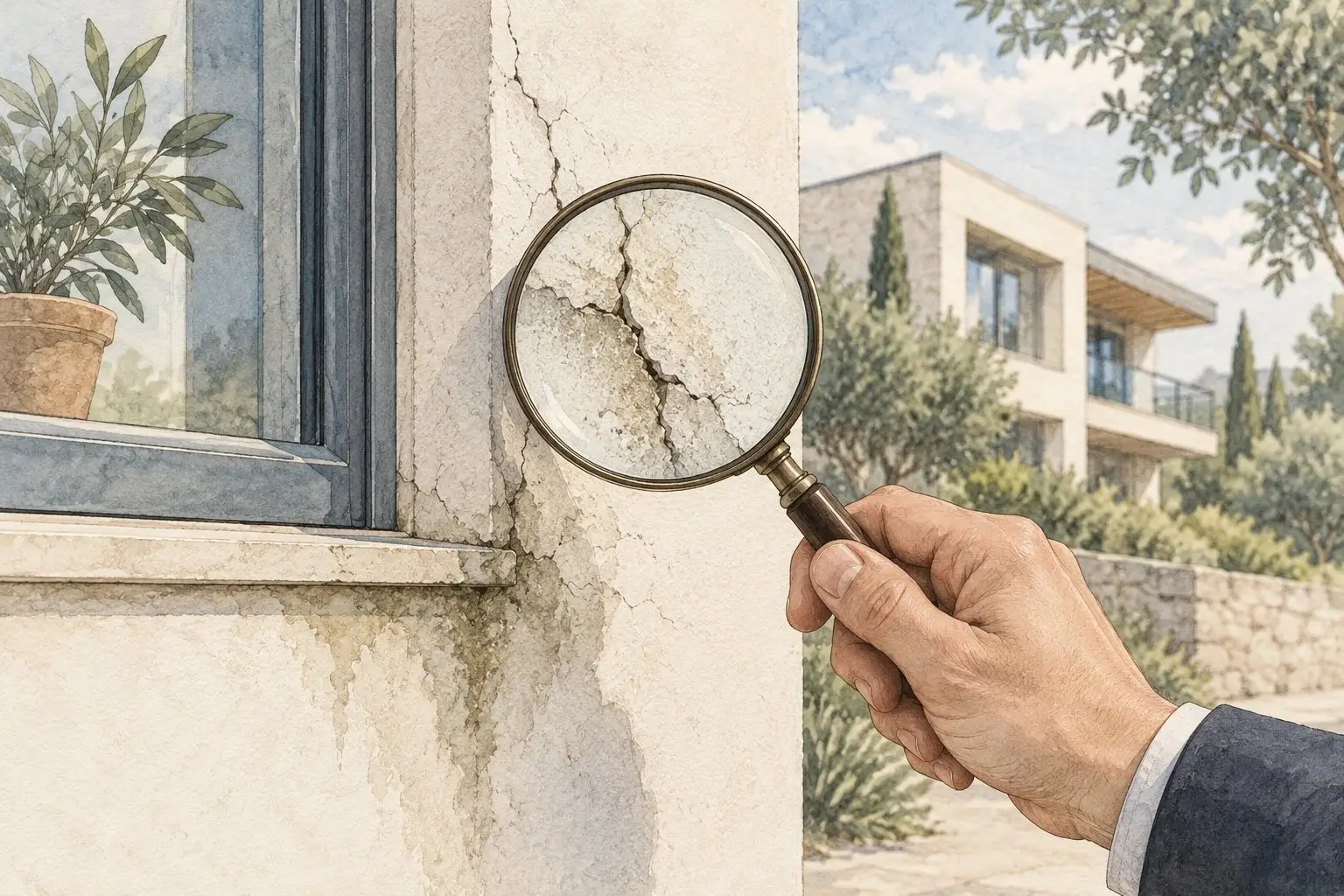 Inspección de una fisura en un muro para determinar su causa técnica.