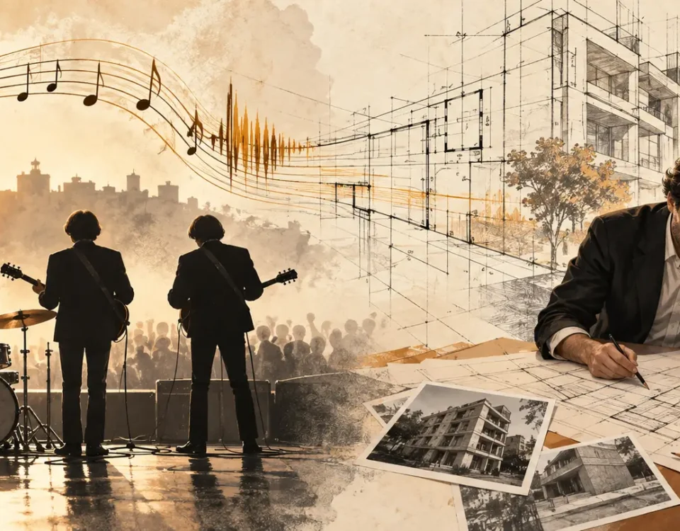 Cuatro músicos y profesionales de arquitectura y derecho unidos por música y planos.