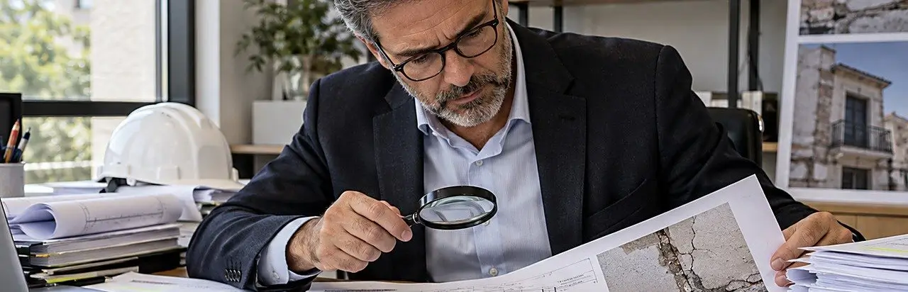 Revisión técnica de planos y pruebas periciales sobre patologías constructivas.